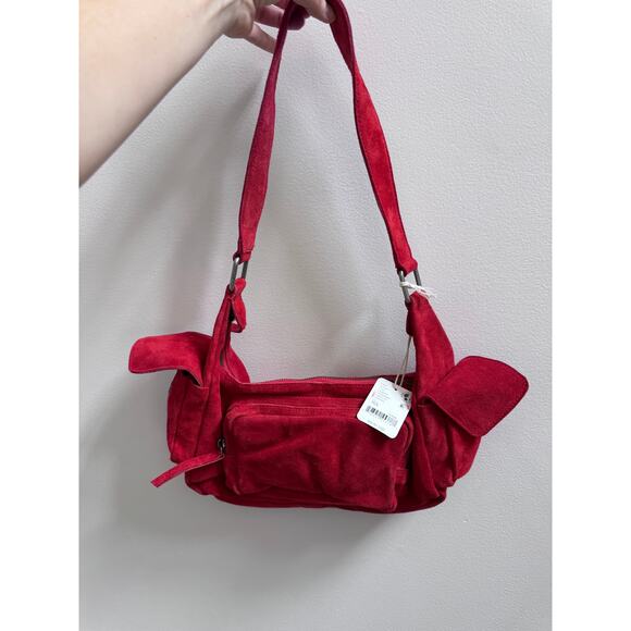 Free People Red Suede Leather Shoulder Boho Bag NWT - Picture 1 of 4